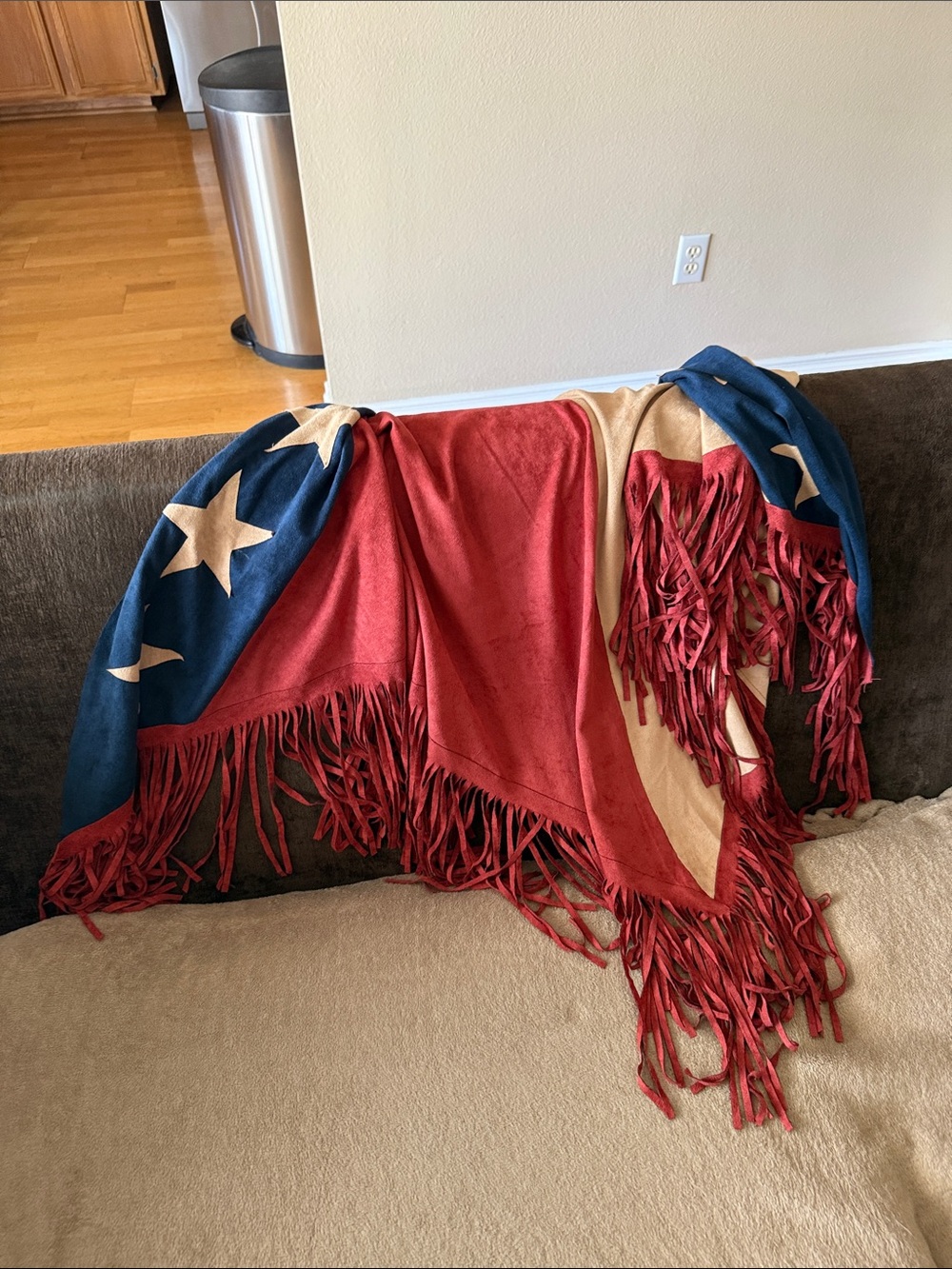 Free People Red Blue Cream Star Fringe Wrap